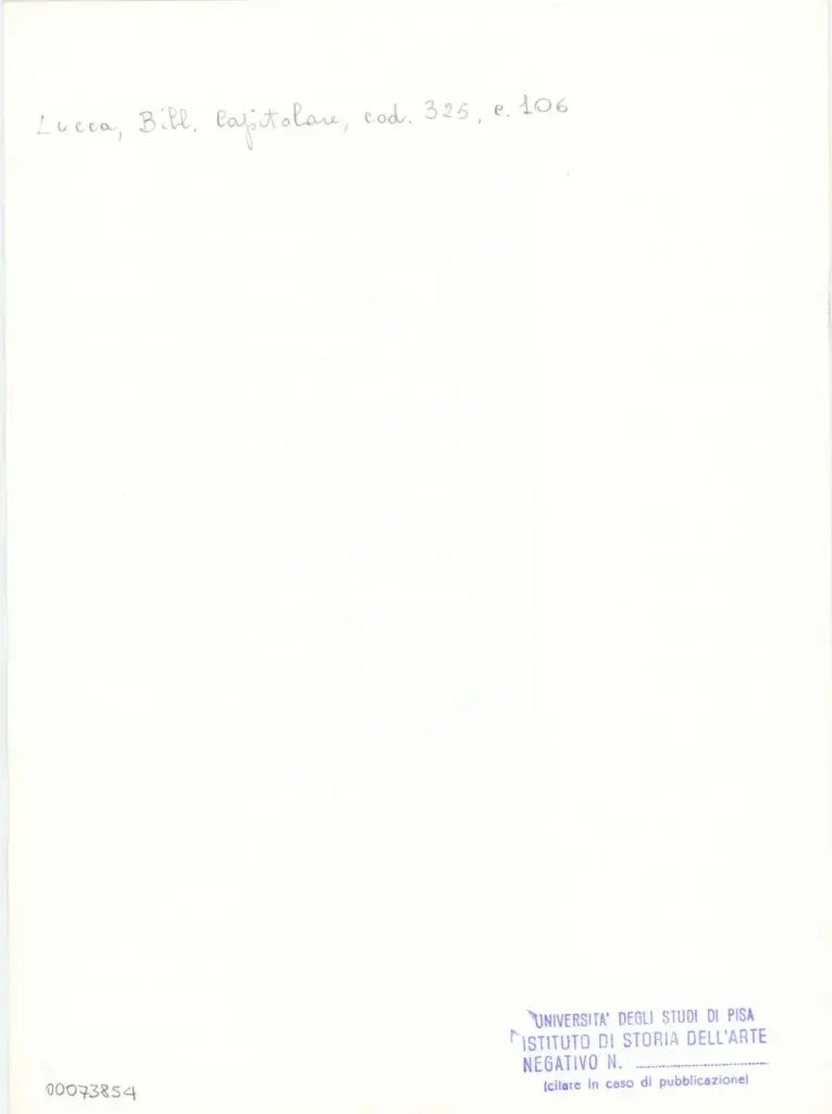 Università di Pisa. Dipartimento di Storia delle Arti , Anonimo italiano - sec. XIV, primo quarto - Lucca, Biblioteca Capitolare Feliniana, Ms. 325, f. 106r, particolare , retro