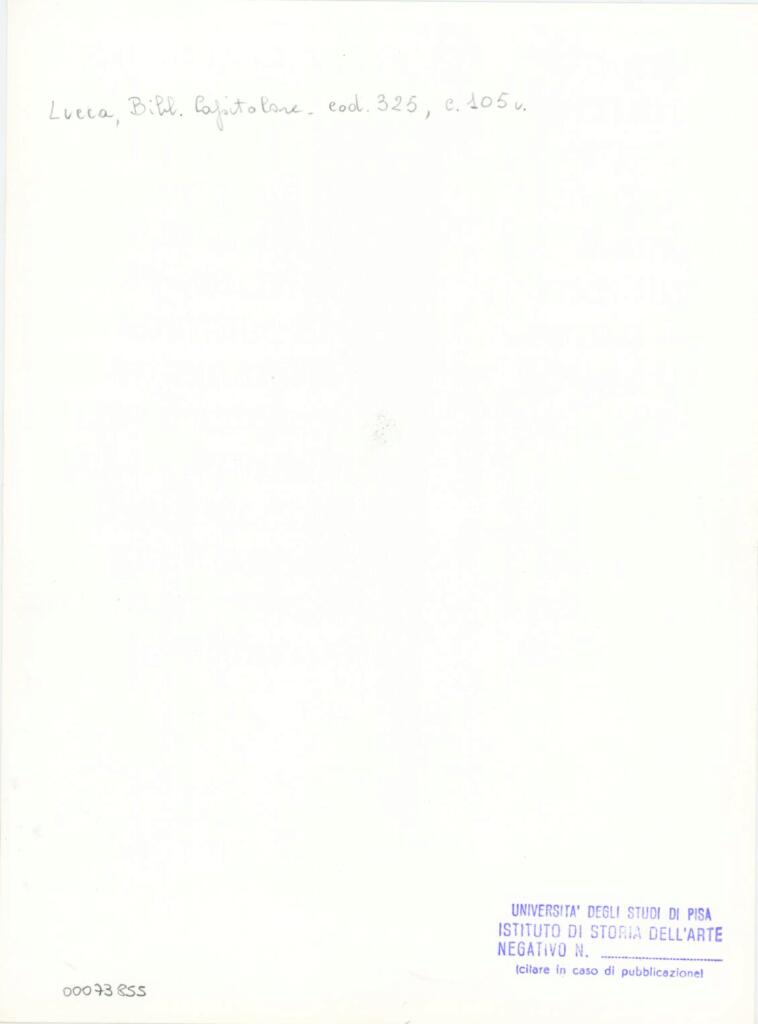 Università di Pisa. Dipartimento di Storia delle Arti , Anonimo italiano - sec. XIV, primo quarto - Lucca, Biblioteca Capitolare Feliniana, Ms. 325, f. 105v, particolare , retro