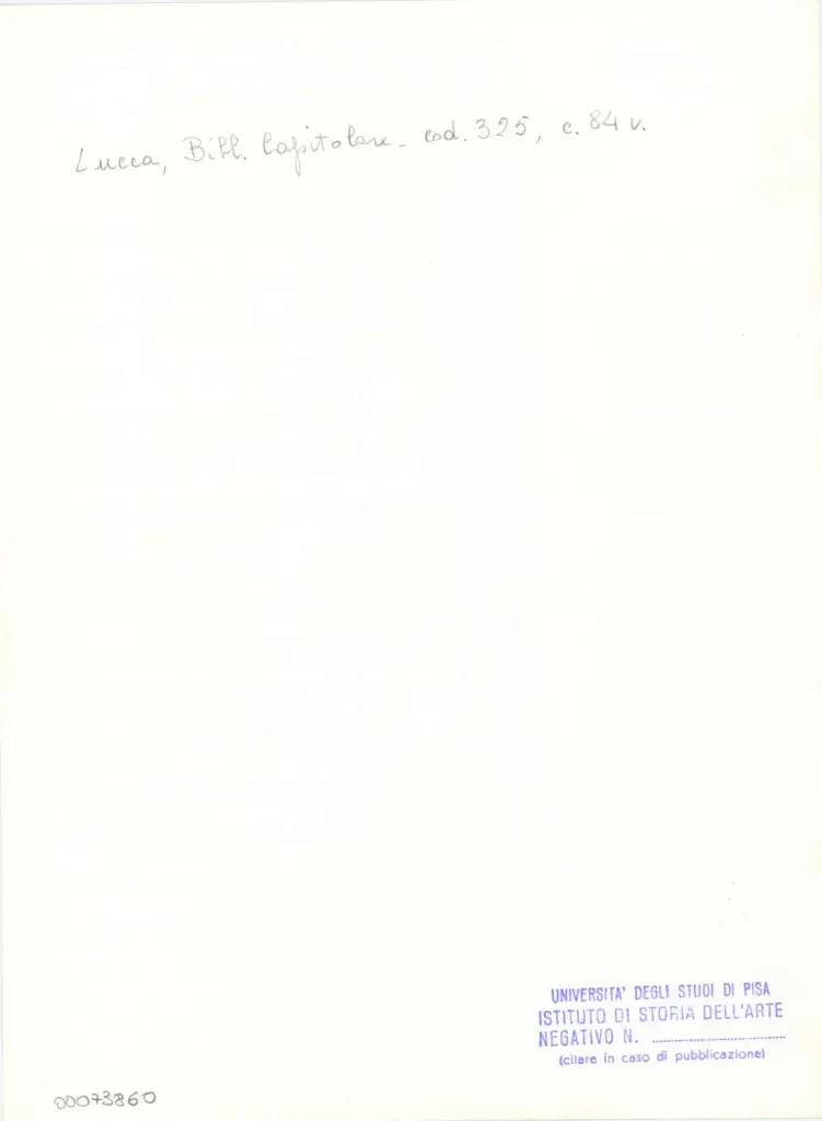 Universit&agrave; di Pisa. Dipartimento di Storia delle Arti , Anonimo italiano - sec. XIV, primo quarto - Lucca, Biblioteca Capitolare Feliniana, Ms. 325, f. 84v, particolare , retro