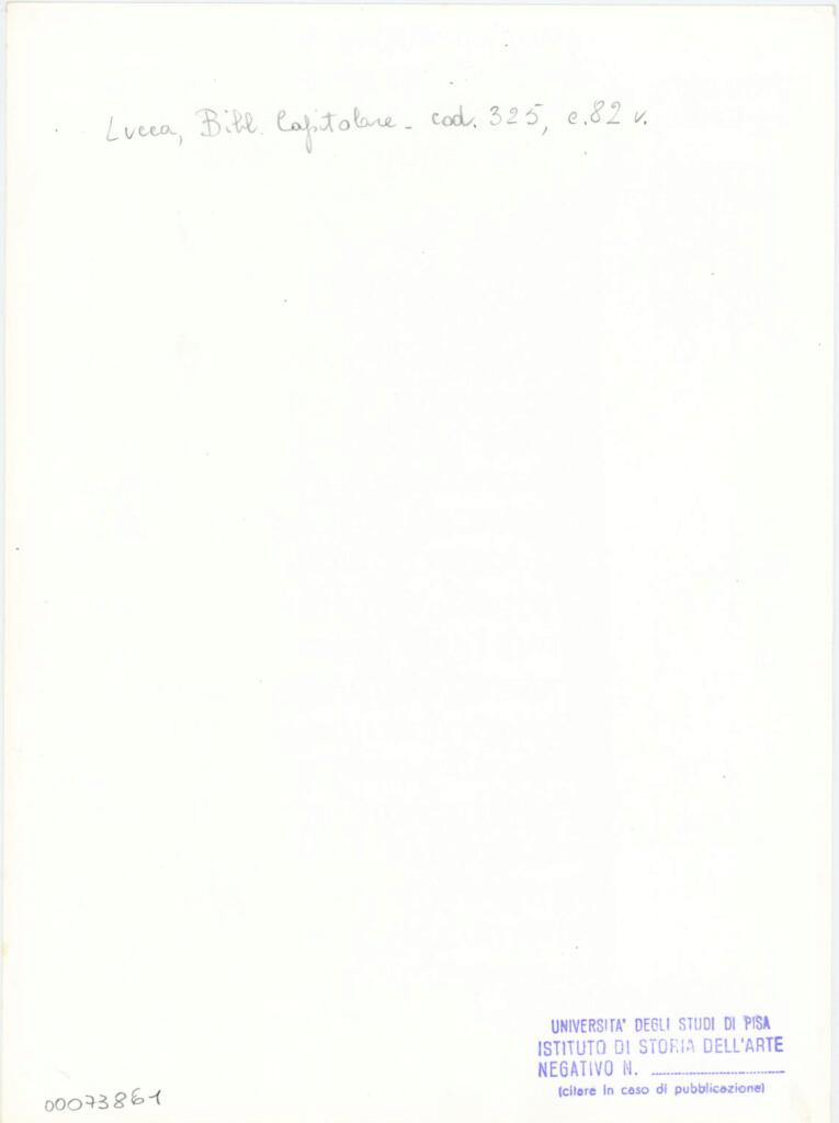 Università di Pisa. Dipartimento di Storia delle Arti , Anonimo italiano - sec. XIV, primo quarto - Lucca, Biblioteca Capitolare Feliniana, Ms. 325, f. 82v, particolare , retro