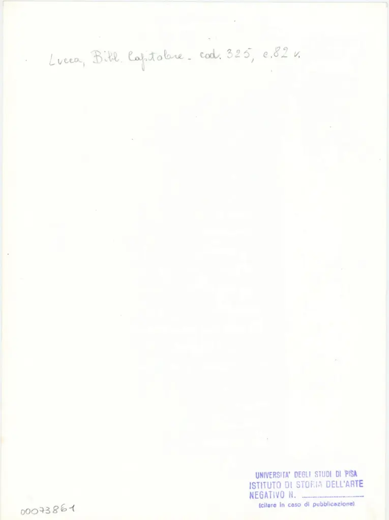 Università di Pisa. Dipartimento di Storia delle Arti , Anonimo italiano - sec. XIV, primo quarto - Lucca, Biblioteca Capitolare Feliniana, Ms. 325, f. 82v, particolare , retro