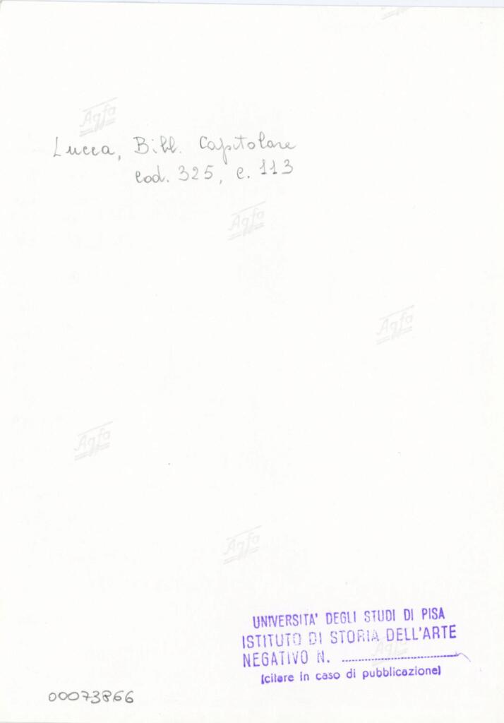 Università di Pisa. Dipartimento di Storia delle Arti , Anonimo italiano - sec. XIV, primo quarto - Lucca, Biblioteca Capitolare Feliniana, Ms. 325, f. 113r, particolare , retro