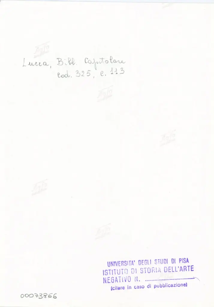 Università di Pisa. Dipartimento di Storia delle Arti , Anonimo italiano - sec. XIV, primo quarto - Lucca, Biblioteca Capitolare Feliniana, Ms. 325, f. 113r, particolare , retro