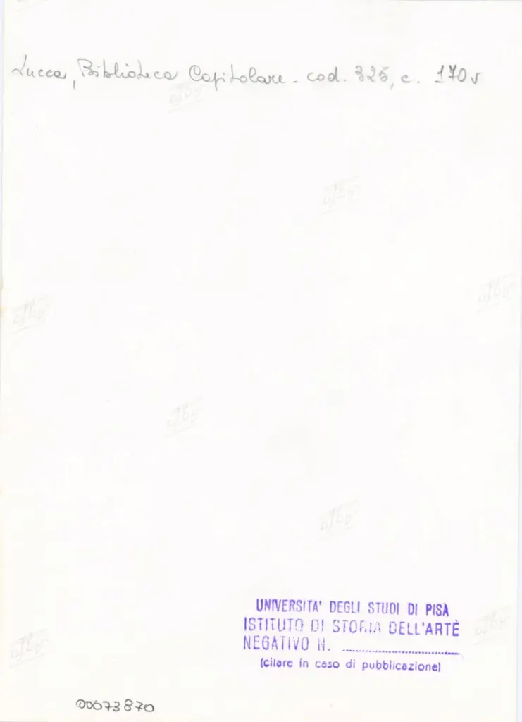 Universit&agrave; di Pisa. Dipartimento di Storia delle Arti , Anonimo italiano - sec. XIV, primo quarto - Lucca, Biblioteca Capitolare Feliniana, Ms. 325, f. 170v, particolare , retro