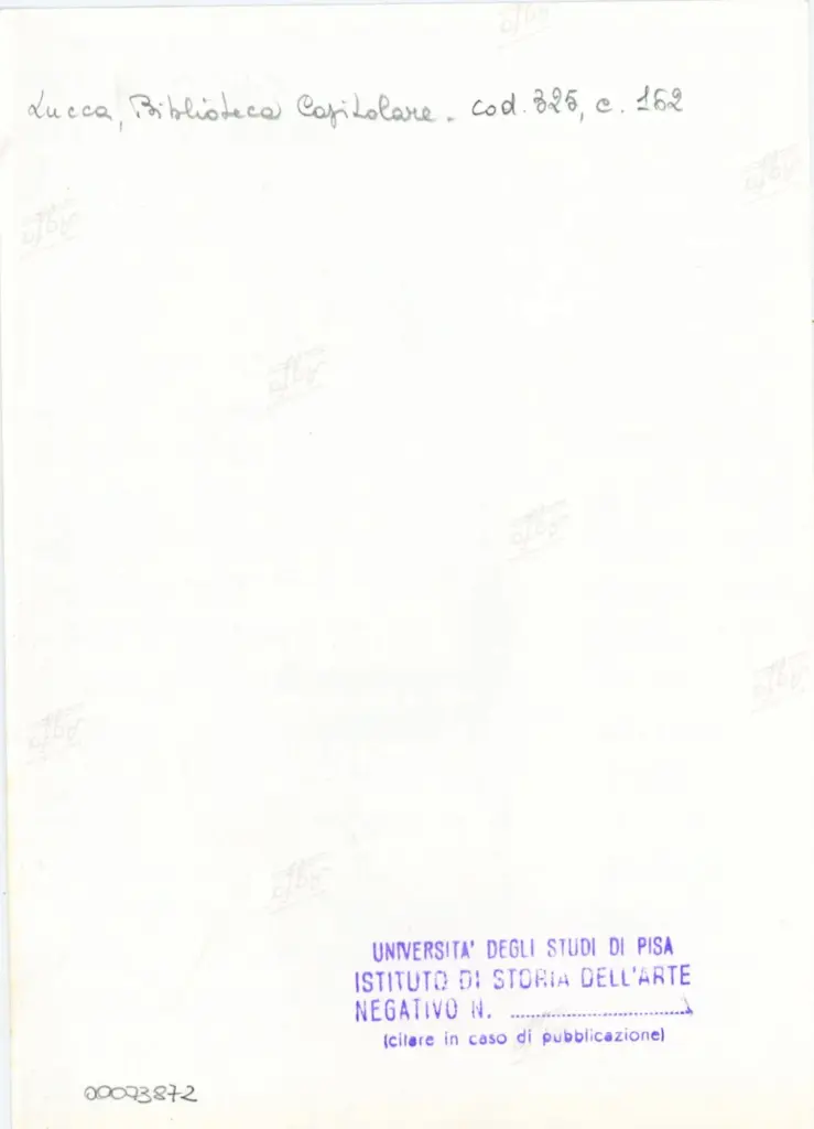 Universit&agrave; di Pisa. Dipartimento di Storia delle Arti , Anonimo italiano - sec. XIV, primo quarto - Lucca, Biblioteca Capitolare Feliniana, Ms. 325, f. 162r, particolare , retro