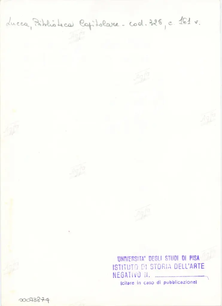 Universit&agrave; di Pisa. Dipartimento di Storia delle Arti , Anonimo italiano - sec. XIV, primo quarto - Lucca, BIblioteca Capitolare Feliniana, Ms. 325, f. 161v, particolare , retro