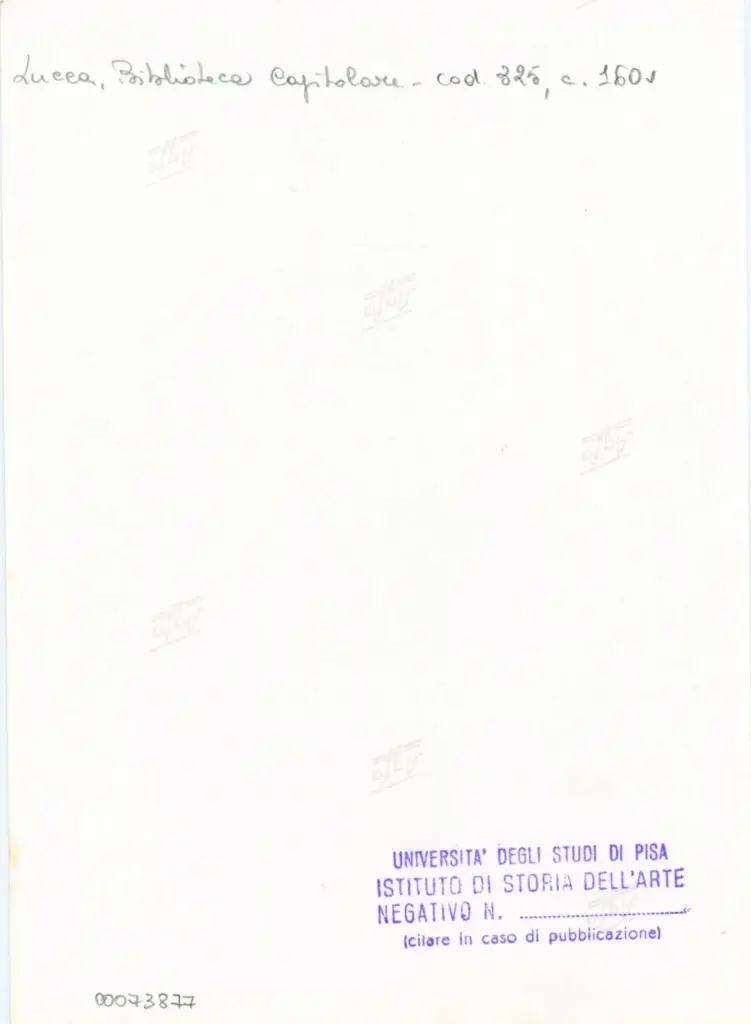 Universit&agrave; di Pisa. Dipartimento di Storia delle Arti , Anonimo italiano - sec. XIV, primo quarto - Lucca, Biblioteca Capitolare Feliniana, Ms. 325, f. 160v, particolare , retro
