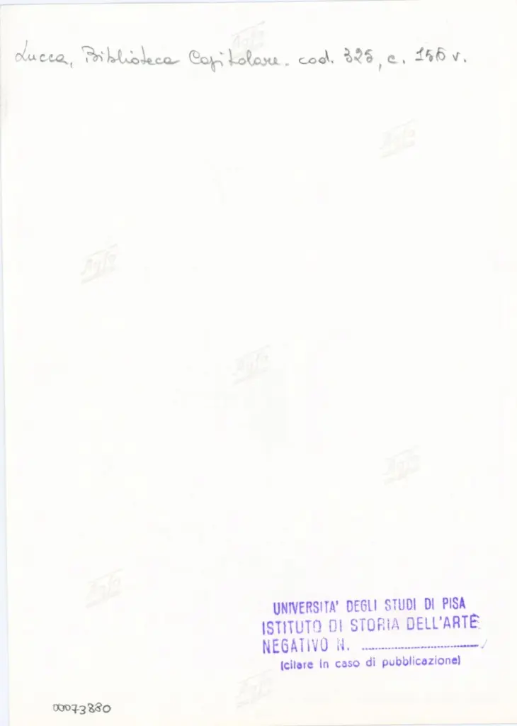 Universit&agrave; di Pisa. Dipartimento di Storia delle Arti , Anonimo italiano - sec. XIV, primo quarto - Lucca, Biblioteca Capitolare Feliniana, Ms. 325, f. 156v, particolare , retro