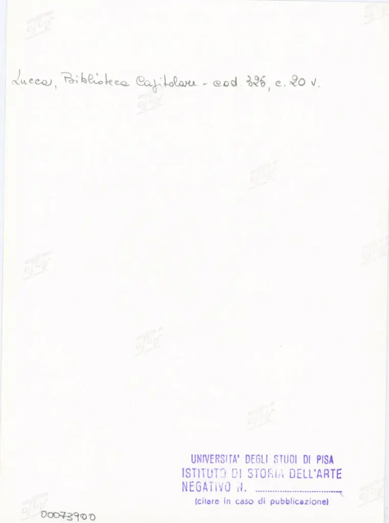 Universit&agrave; di Pisa. Dipartimento di Storia delle Arti , Anonimo italiano - sec. XIV, primo quarto - Lucca, Biblioteca Capitolare Feliniana, Ms. 325, f. 20v, particolare , retro