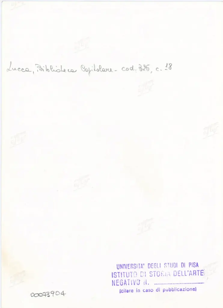 Università di Pisa. Dipartimento di Storia delle Arti , Anonimo italiano - sec. XIV. primo quarto - Lucca, Biblioteca Capitolare Feliniana, Ms. 325, f. 18r, particolare , retro