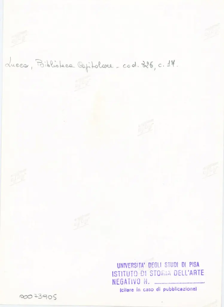 Universit&agrave; di Pisa. Dipartimento di Storia delle Arti , Anonimo italiano - sec. XIV, primo quarto - Lucca, Biblioteca Capitolare Feliniana, Ms. 325, f. 17r, particolare , retro