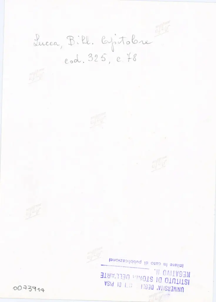 Università di Pisa. Dipartimento di Storia delle Arti , Anonimo italiano - sec. XIV, primo quarto - Lucca, Biblioteca Capitolare Feliniana, Ms. 325, f. 78r, particolare , retro