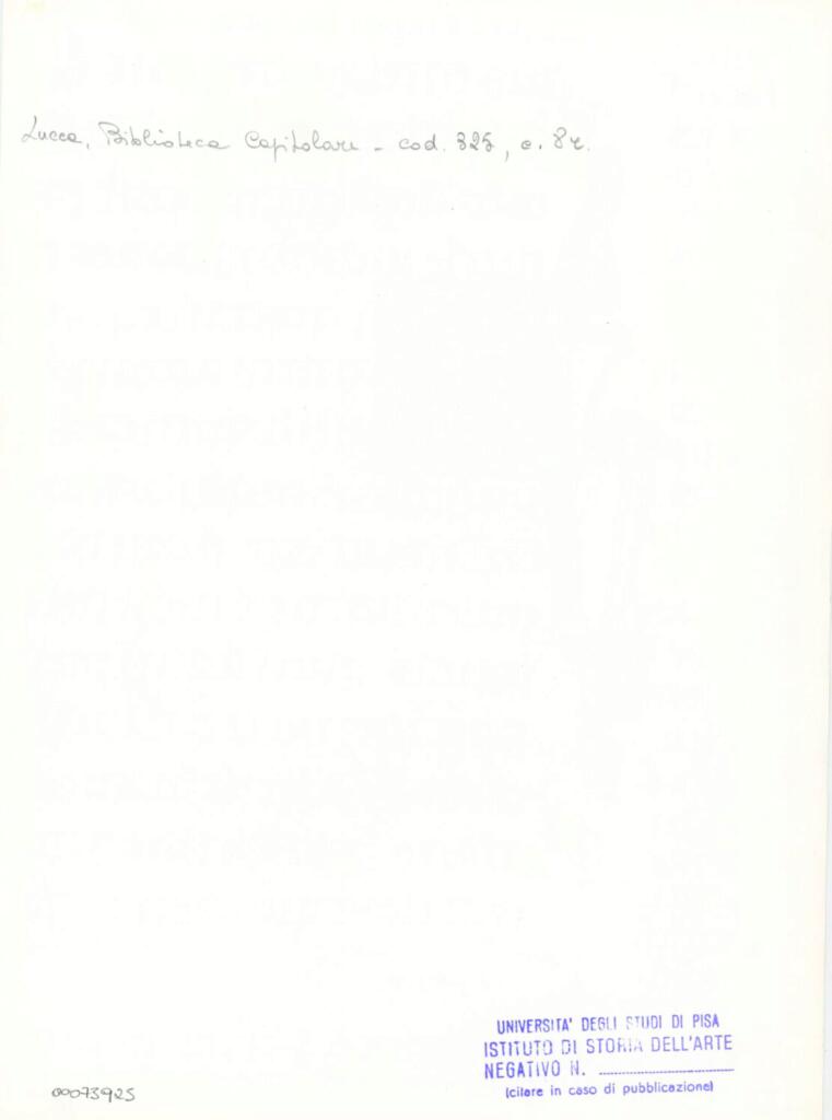 Università di Pisa. Dipartimento di Storia delle Arti , Anonimo italiano - sec. XIV, primo quarto - Lucca, Biblioteca Capitolare Feliniana, Ms. 325, f. 8r, particolare , retro