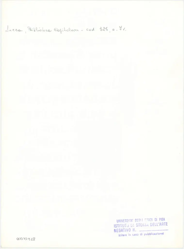 Universit&agrave; di Pisa. Dipartimento di Storia delle Arti , Anonimo italiano - sec. XIV, primo quarto - Lucca, Biblioteca Capitolare Feliniana, Ms. 325, f. 7v, particolare , retro