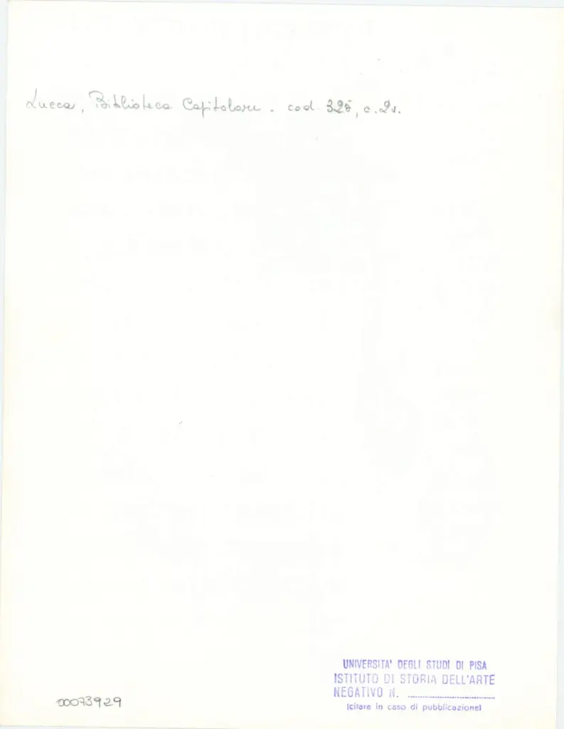 Università di Pisa. Dipartimento di Storia delle Arti , Anonimo italiano - sec. XIV, primo quarto - Lucca, Biblioteca Capitolare Feliniana, Ms. 325, f. 2v, particolare , retro