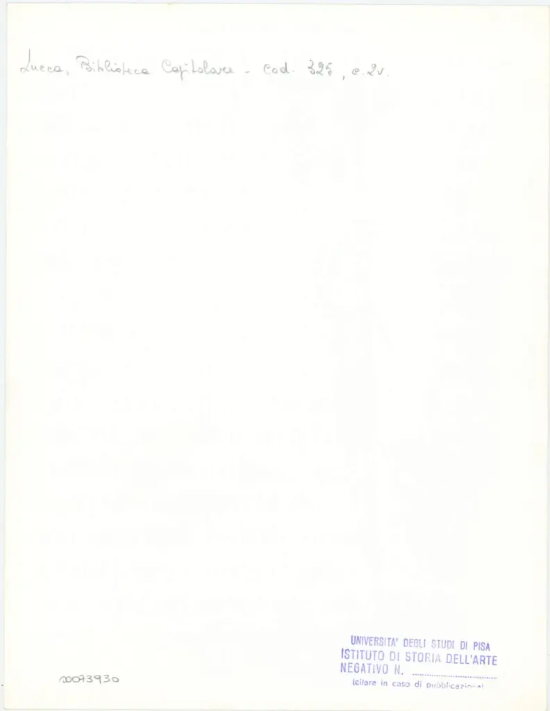 Universit&agrave; di Pisa. Dipartimento di Storia delle Arti , Anonimo italiano - sec. XIV, primo quarto - Lucca, Biblioteca Capitolare Feliniana, Ms. 325, f. 2v, particolare , retro