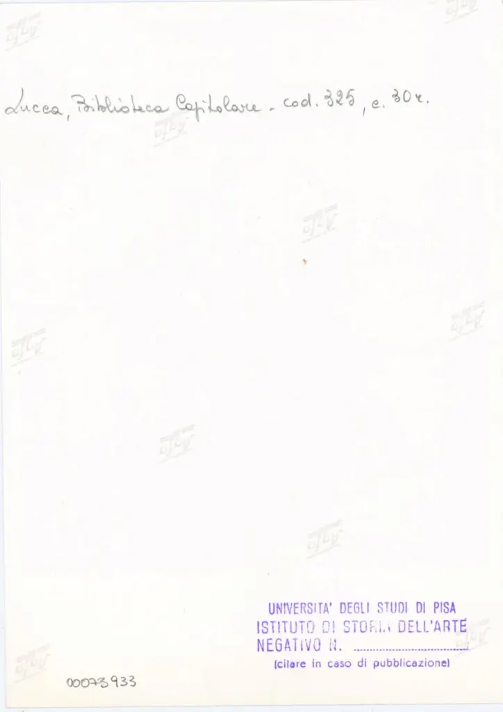 Universit&agrave; di Pisa. Dipartimento di Storia delle Arti , Anonimo italiano - sec. XIV, primo quarto - Lucca, Biblioteca Capitolare Feliniana, Ms. 325, f. 30r, particolare , retro