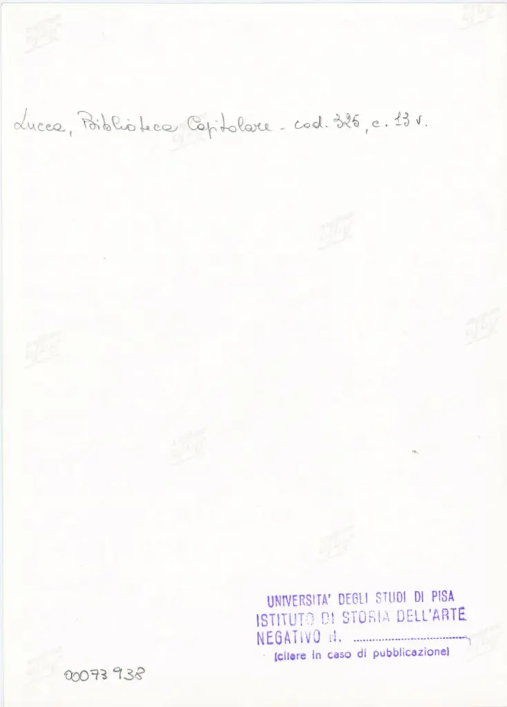Universit&agrave; di Pisa. Dipartimento di Storia delle Arti , Anonimo italiano - sec. XIV, primo quarto - Lucca, Biblioteca Capitolare Feliniana, Ms. 325, f. 13v, particolare , retro