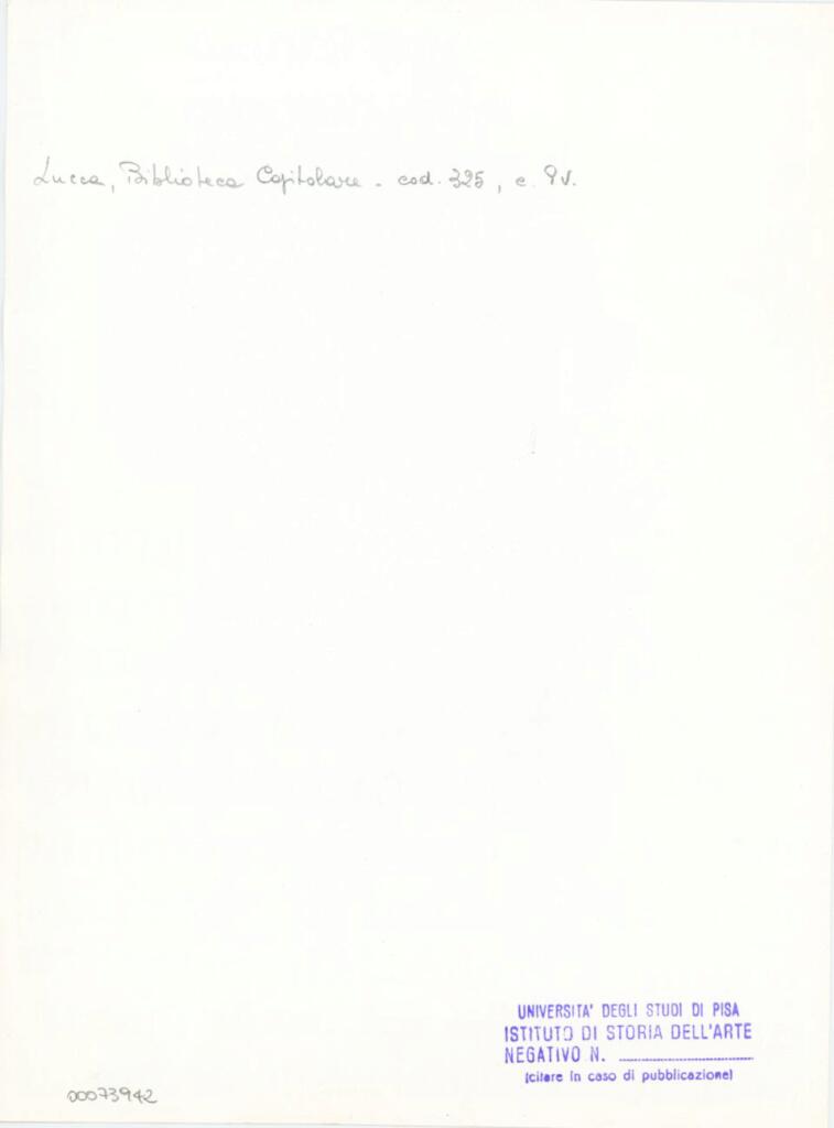 Università di Pisa. Dipartimento di Storia delle Arti , Anonimo italiano - sec. XIV, primo quarto - Lucca, Biblioteca Capitolare Feliniana, Ms. 325, f. 9v, particolare , retro