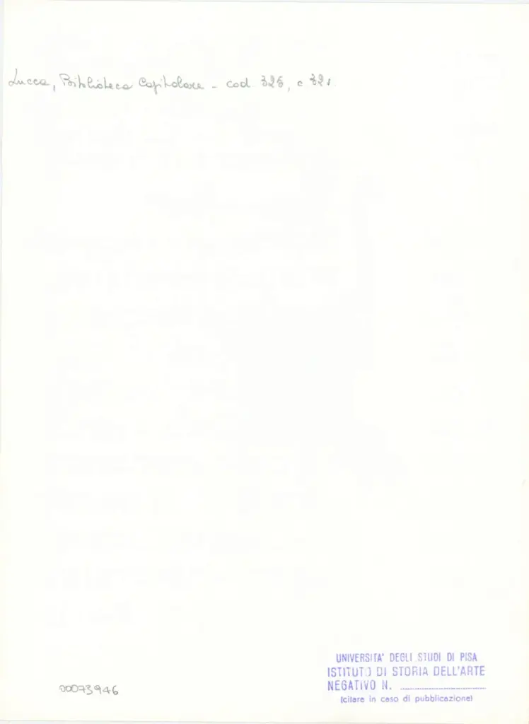 Università di Pisa. Dipartimento di Storia delle Arti , Anonimo italiano - sec. XIV, primo quarto - Lucca, Biblioteca Capitolare Feliniana, Ms. 325, f. 32v, particolare , retro