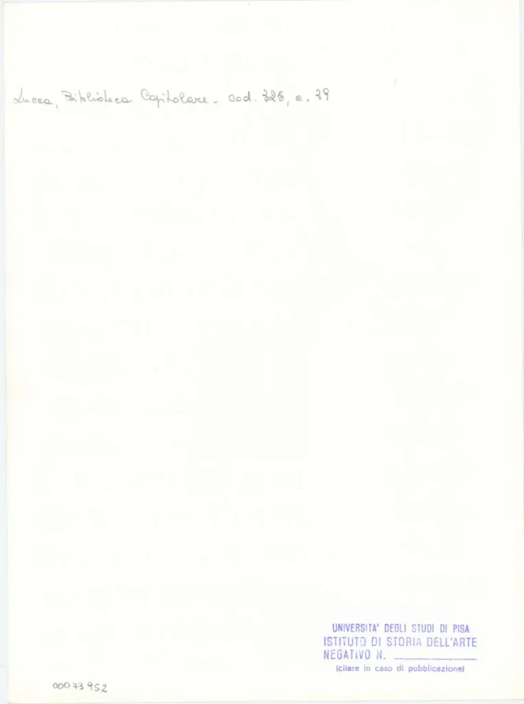 Universit&agrave; di Pisa. Dipartimento di Storia delle Arti , Anonimo italiano - sec. XIV, primo quarto - Lucca, Biblioteca Capitolare Feliniana, Ms. 325, f. 39r, particolare , retro