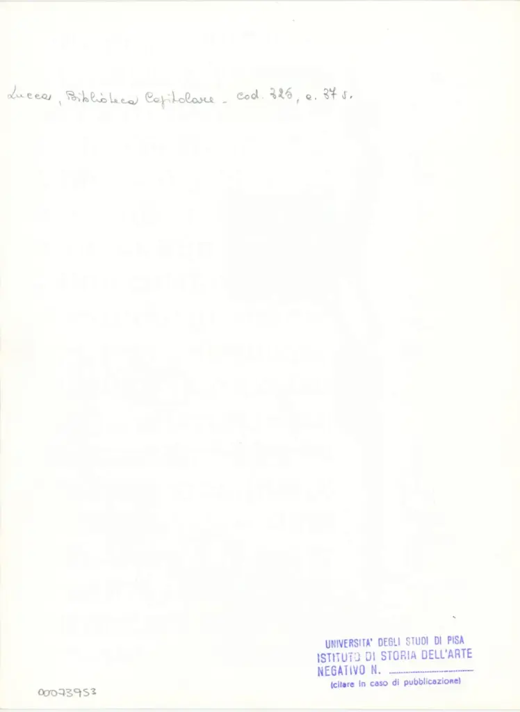Universit&agrave; di Pisa. Dipartimento di Storia delle Arti , Anonimo italiano - sec. XIV, primo quarto - Lucca, Biblioteca Capitolare Feliniana, Ms. 325, f. 37v, particolare , retro