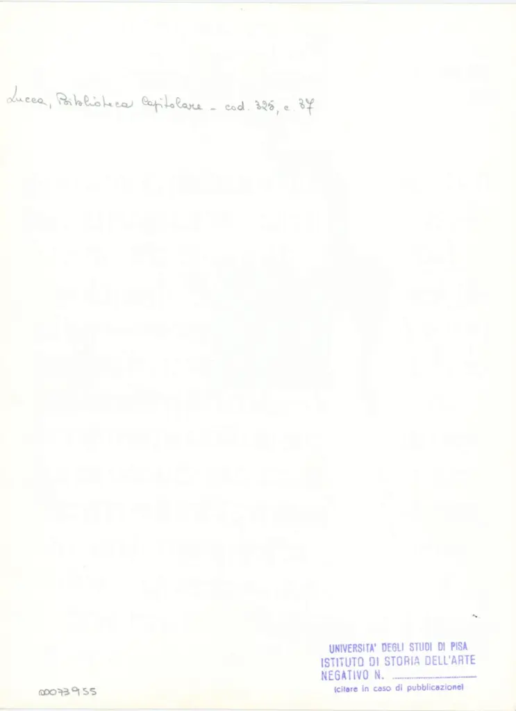 Universit&agrave; di Pisa. Dipartimento di Storia delle Arti , Anonimo italiano - sec. XIV, primo quarto - Lucca, Biblioteca Capitolare Feliniana, Ms. 325, f. 37r, particolare , retro