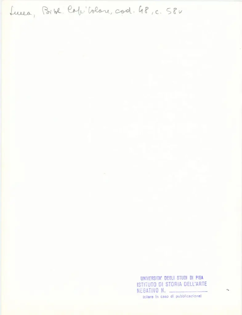 Universit&agrave; di Pisa. Dipartimento di Storia delle Arti , Anonimo italiano - sec. XII, inizio - Lucca, Biblioteca Capitolare Feliniana di Lucca, Ms. 48, f. 58v, particolare , retro