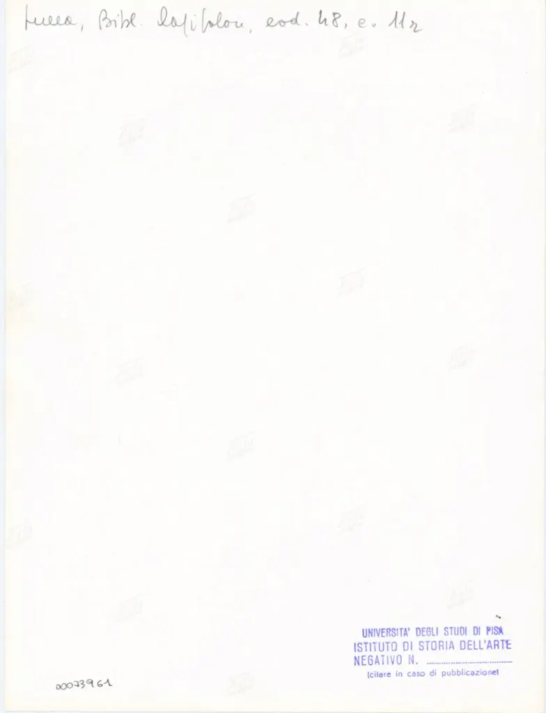 Universit&agrave; di Pisa. Dipartimento di Storia delle Arti , Anonimo italiano - sec. XII, inizio - Lucca, Biblioteca Capitolare Feliniana, Ms. 48, f. 11r, intero , retro