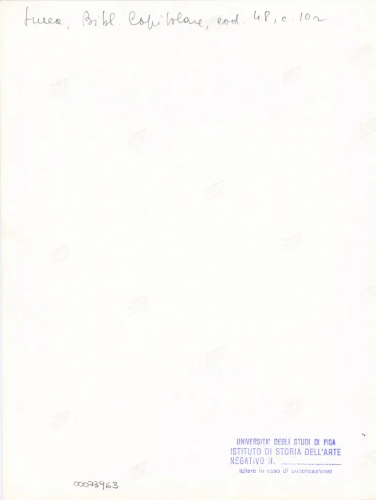 Universit&agrave; di Pisa. Dipartimento di Storia delle Arti , Anonimo italiano - sec. XII, inizio - Lucca, Biblioteca Capitolare Feliniana, Ms. 48, f. 10r, intero , retro