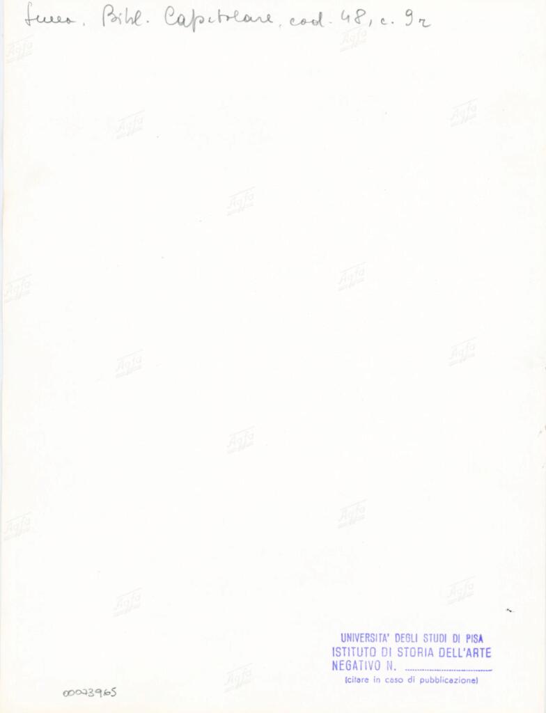 Università di Pisa. Dipartimento di Storia delle Arti , Anonimo italiano - sec. XII, inizio - Lucca, Biblioteca Capitolare Feliniana, Ms. 48, f. 9r, intero , retro