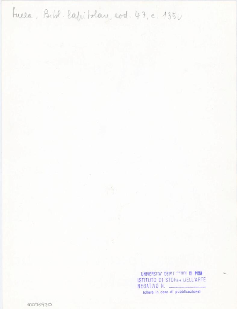 Università di Pisa. Dipartimento di Storia delle Arti , Anonimo italiano - sec. XII, inizio - Lucca, Biblioteca Capitolare Feliniana, Ms. 47, f. 135v, particolare , retro