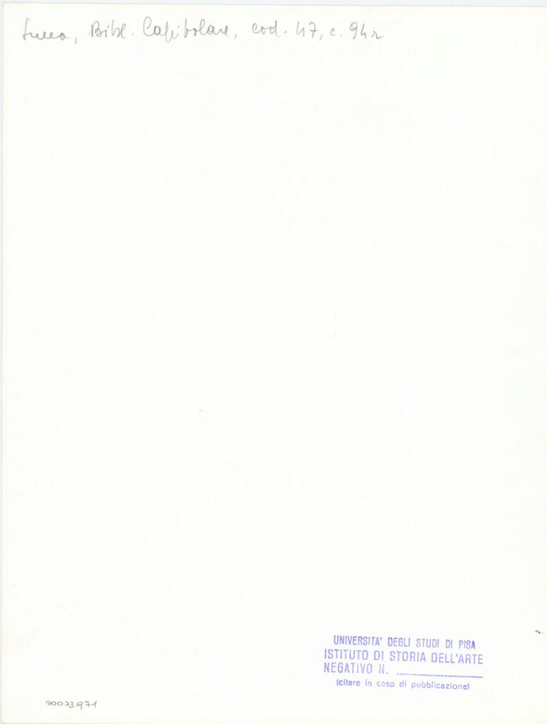 Università di Pisa. Dipartimento di Storia delle Arti , Anonimo italiano - sec. XII, inizio - Lucca, Biblioteca Capitolare Feliniana, Ms. 47, f. 94r , retro