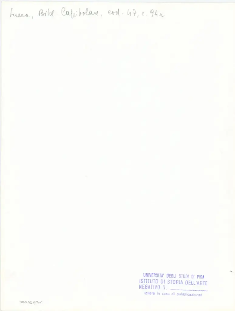 Universit&agrave; di Pisa. Dipartimento di Storia delle Arti , Anonimo italiano - sec. XII, inizio - Lucca, Biblioteca Capitolare Feliniana, Ms. 47, f. 94r , retro