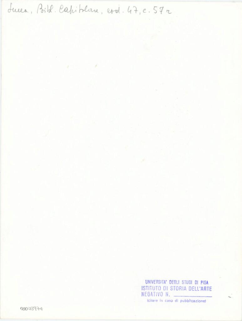 Università di Pisa. Dipartimento di Storia delle Arti , Anonimo italiano - sec. XII, inizio - Lucca, Biblioteca Capitolare Feliniana, Ms. 47, f. 57r, particolare , retro