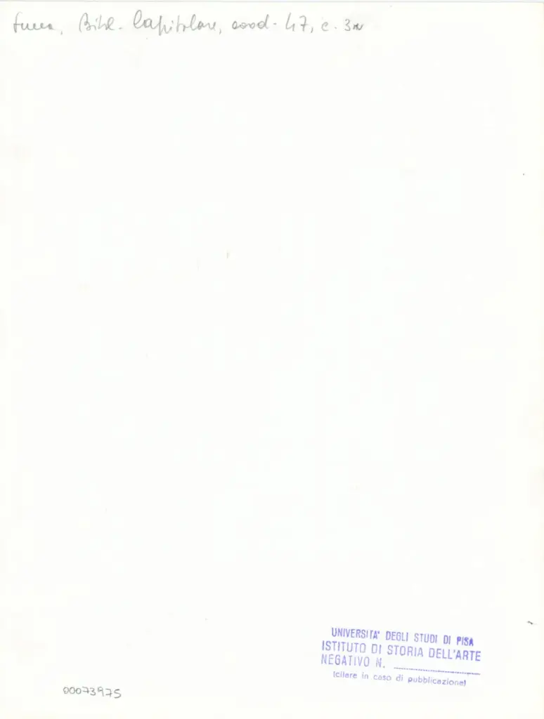 Universit&agrave; di Pisa. Dipartimento di Storia delle Arti , Anonimo italiano - sec. XII, inizio - Lucca, Biblioteca Capitolare Feliniana, Ms. 47, f. 3r, particolare , retro