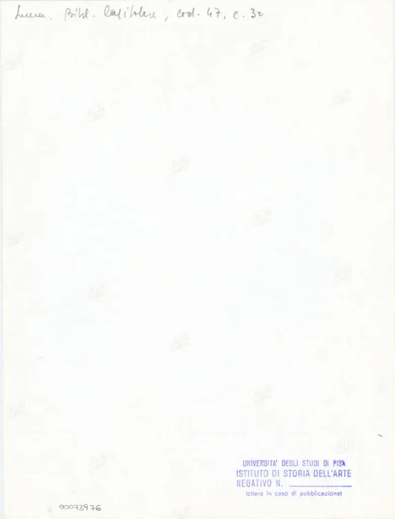 Universit&agrave; di Pisa. Dipartimento di Storia delle Arti , Anonimo italiano - sec. XII, inizio - Lucca, Biblioteca Capitolare Feliniana, Ms. 47, f. 3r, intero , retro