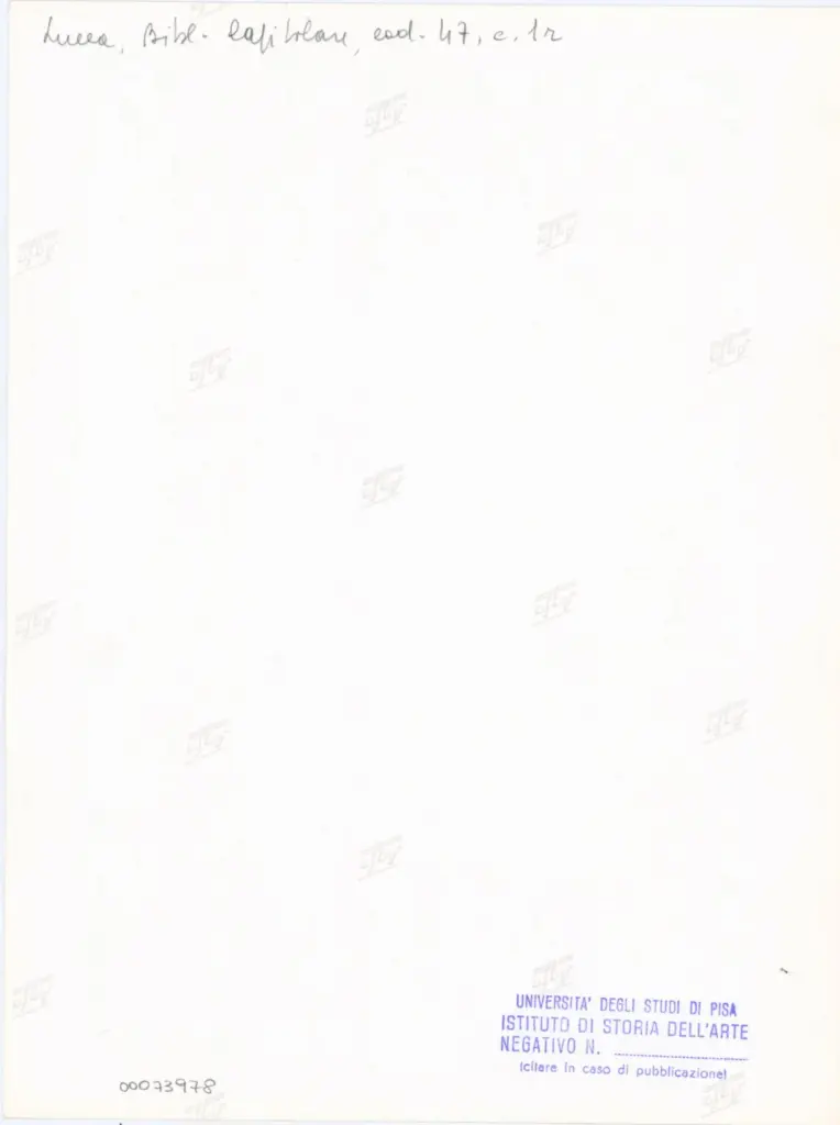 Universit&agrave; di Pisa. Dipartimento di Storia delle Arti , Anonimo italiano - sec. XII, inizio - Lucca, Biblioteca Capitolare Feliniana, Ms. 47, f. 1r , retro