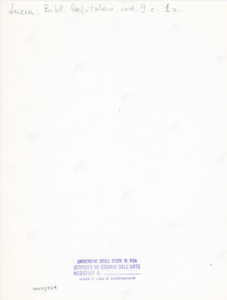 Universit&agrave; di Pisa. Dipartimento di Storia delle Arti , Anonimo italiano - sec. XII, met&agrave; - Lucca, Biblioteca Capitolare Feliniana, Ms. 9, f. 1r, particolare , retro