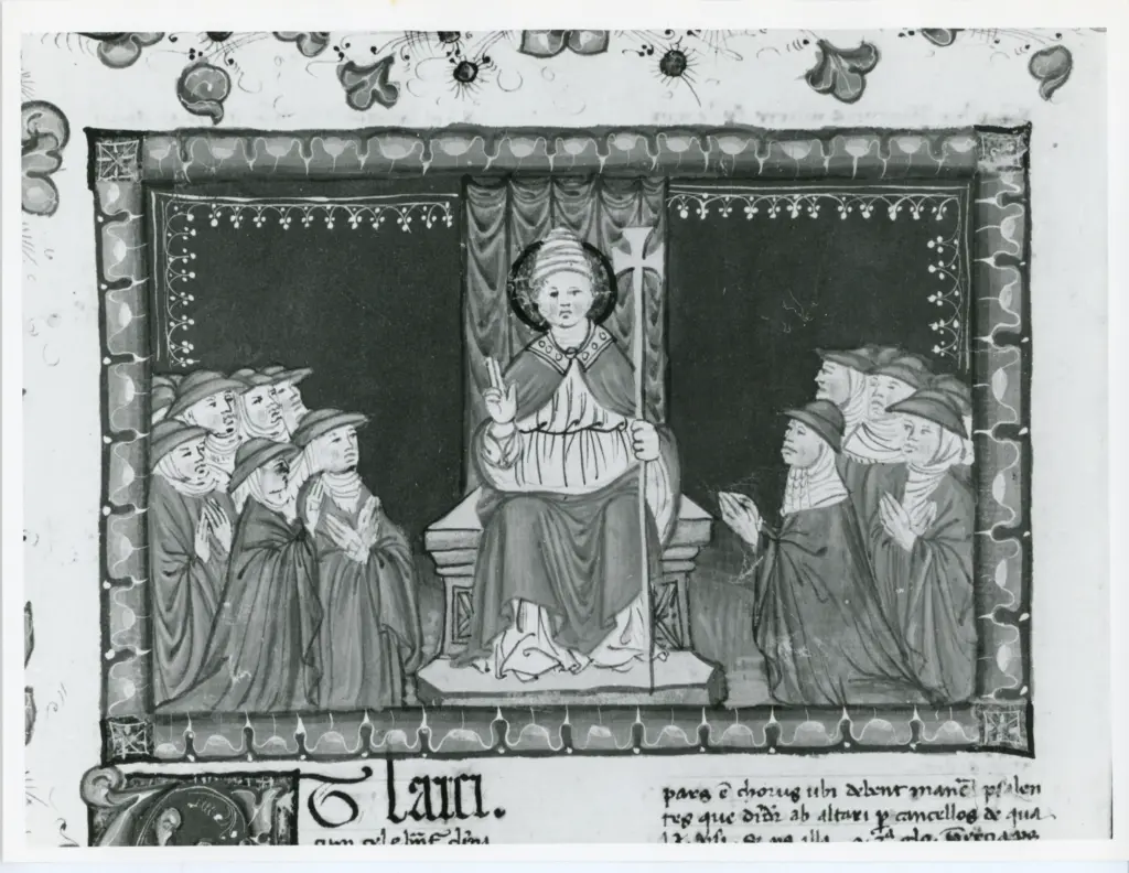 Universit&agrave; di Pisa. Dipartimento di Storia delle Arti , Anonimo italiano - 1463, marzo 4 - Lucca, Biblioteca Capitolare Feliniana, Ms. 175, f. 1r, particolare , fronte