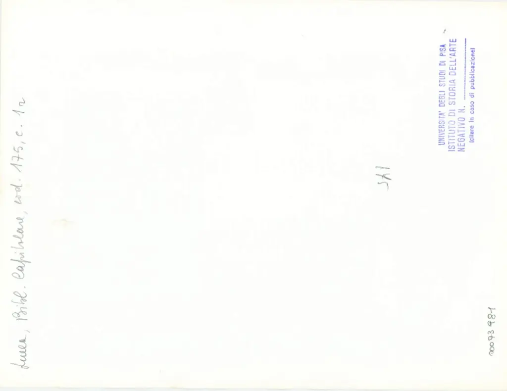 Universit&agrave; di Pisa. Dipartimento di Storia delle Arti , Anonimo italiano - 1463, marzo 4 - Lucca, Biblioteca Capitolare Feliniana, Ms. 175, f. 1r, intero , retro