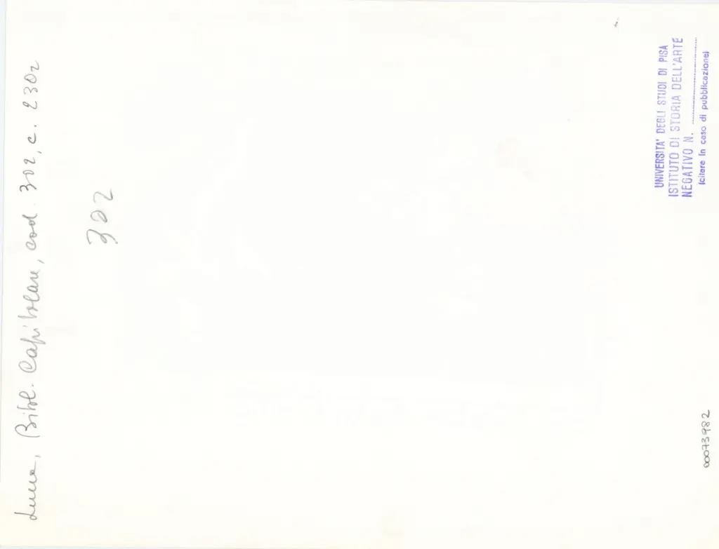 Universit&agrave; di Pisa. Dipartimento di Storia delle Arti , Anonimo italiano - sec. XIV, met&agrave; - Lucca, Biblioteca Capitolare Feliniana, Ms. 302, f. 230r, particolare , retro