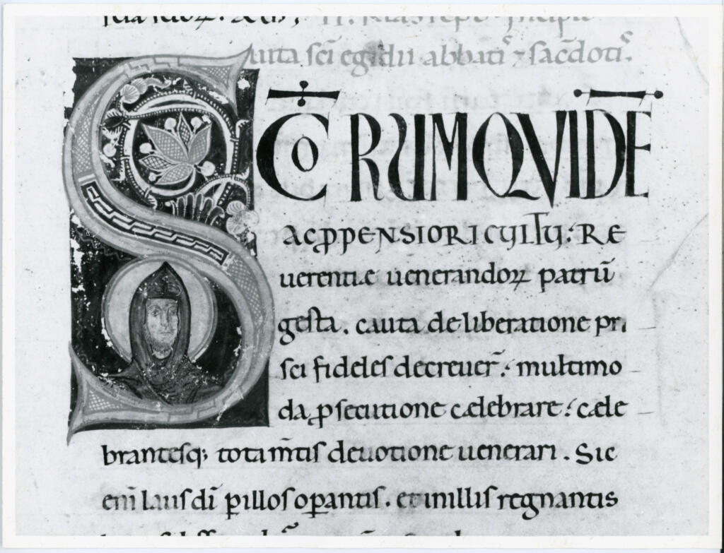 Anonimo italiano sec. XII , Iniziale S, Iniziale abitata, Santo abate, Sant'Egidio