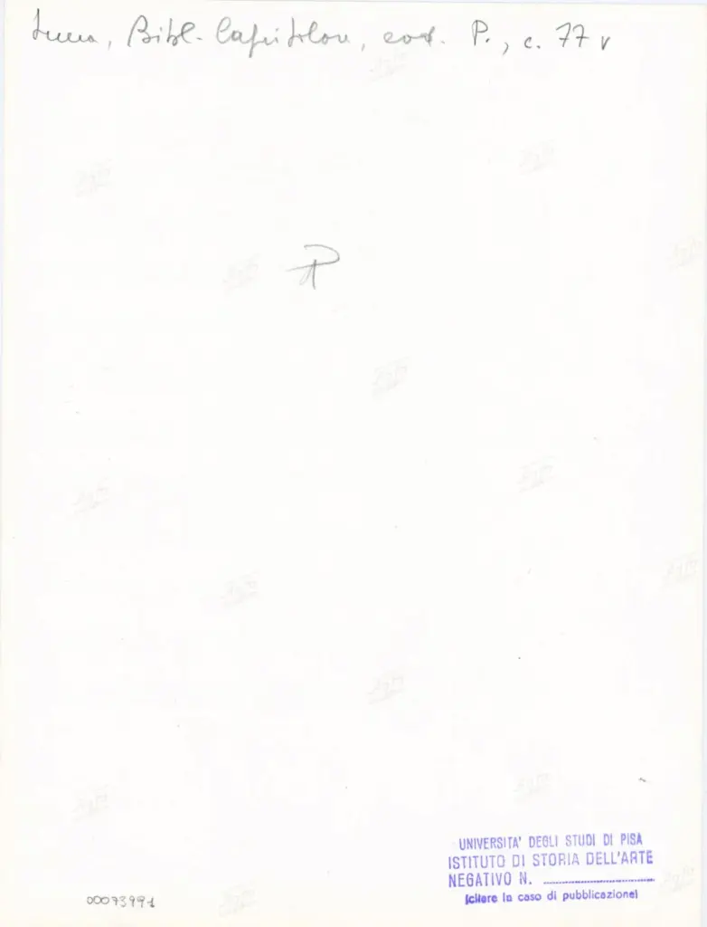 Università di Pisa. Dipartimento di Storia delle Arti , Anonimo italiano - sec. XII, prima metà - Lucca, Biblioteca Capitolare Feliniana, Ms. Passionario P, f. 77v, particolare , retro