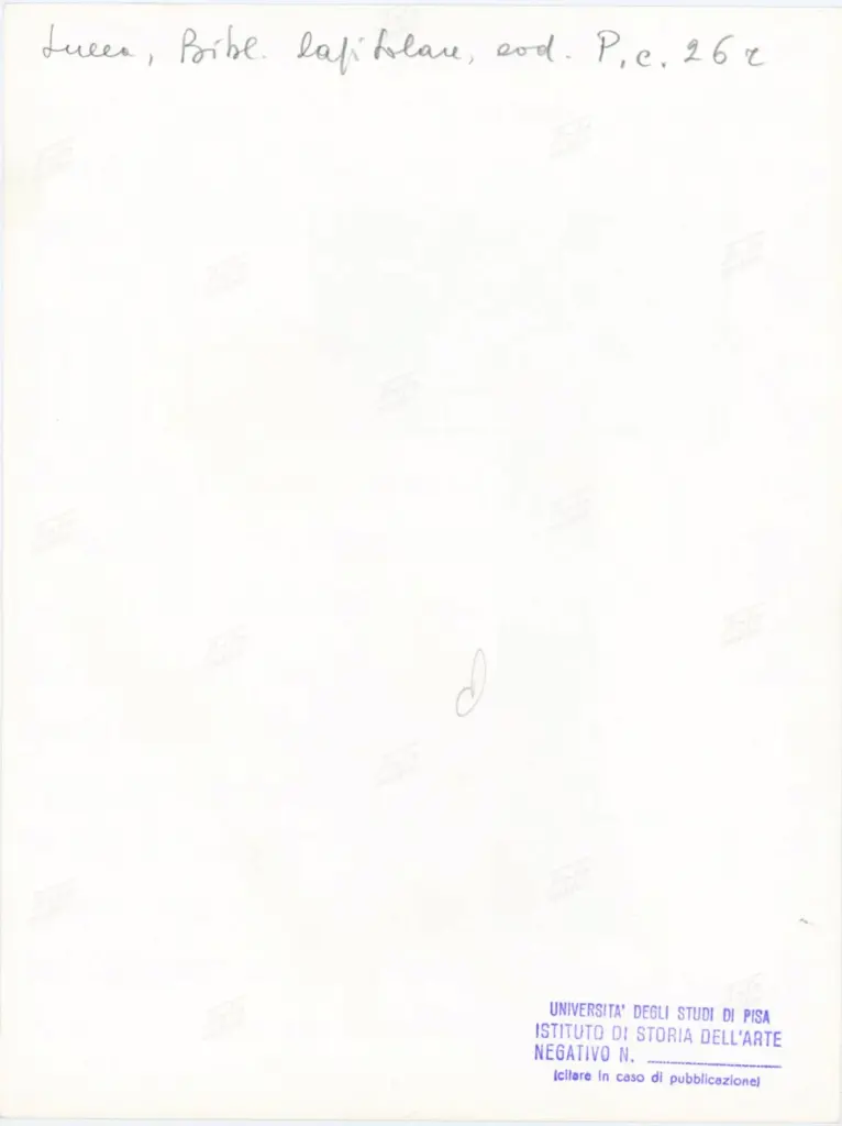 Universit&agrave; di Pisa. Dipartimento di Storia delle Arti , Anonimo italiano - sec. XII, prima met&agrave; - Lucca, Biblioteca Capitolare Feliniana, Ms. Passionario P, f. 26r, particolare , retro