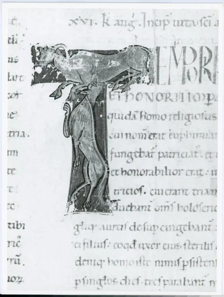 Università di Pisa. Dipartimento di Storia delle Arti , Anonimo italiano - sec. XII, prima metà - Lucca, Biblioteca Capitolare Feliniana, Ms. Passionario P, f. 9v, particolare , fronte