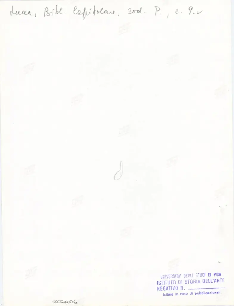 Università di Pisa. Dipartimento di Storia delle Arti , Anonimo italiano - sec. XII, prima metà - Lucca, Biblioteca Capitolare Feliniana, Ms. Passionario P, f. 9v, particolare , retro