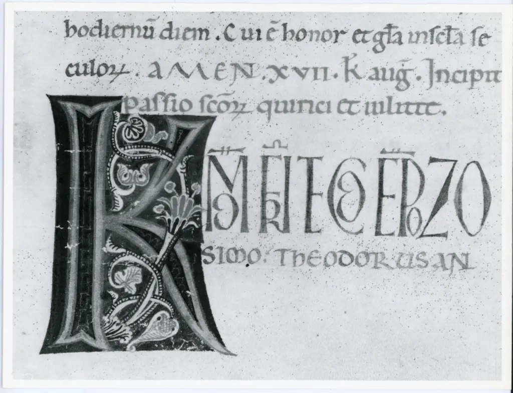 Università di Pisa. Dipartimento di Storia delle Arti , Anonimo italiano - sec. XII, prima metà - Lucca, Biblioteca Capitolare Feliniana, Ms. Passionario P, f. 6v, particolare , fronte
