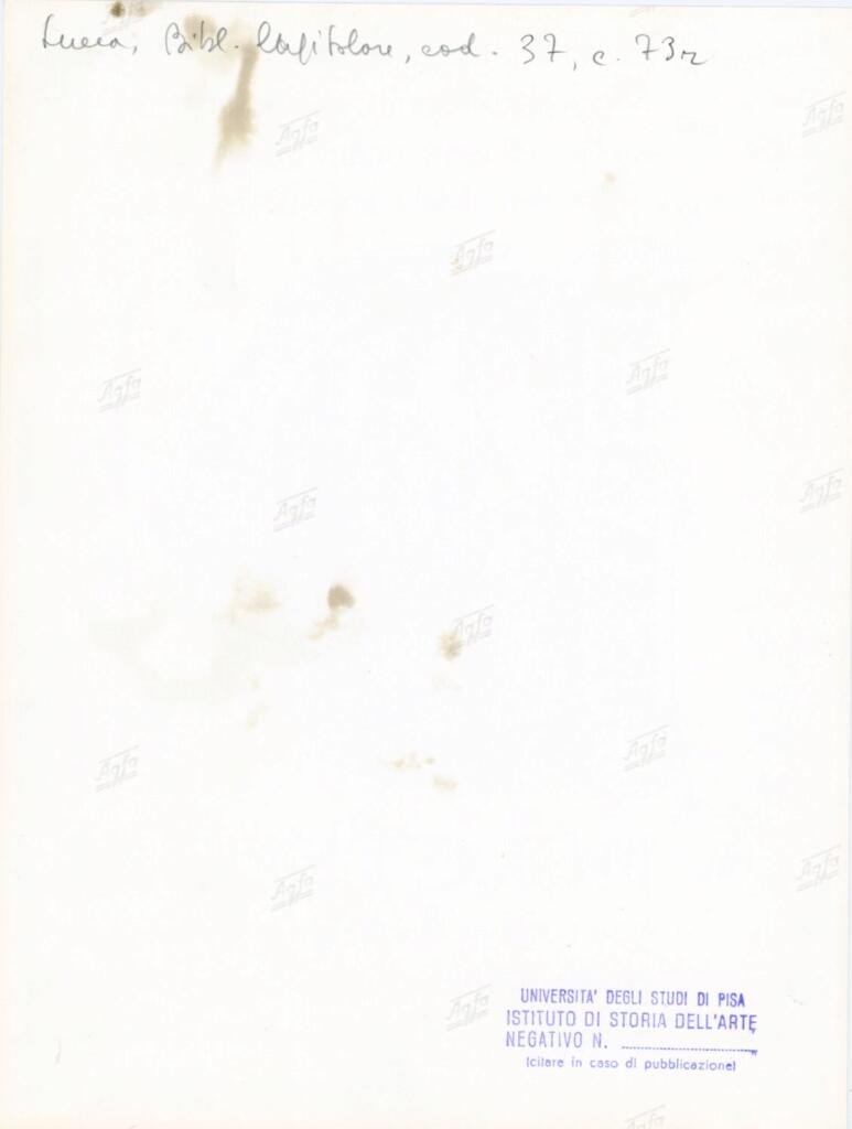 Università di Pisa. Dipartimento di Storia delle Arti , Anonimo italiano - sec. XII, primo quarto - Lucca, Biblioteca Capitolare Feliniana, Ms. 37, f. 73r, particolare , retro