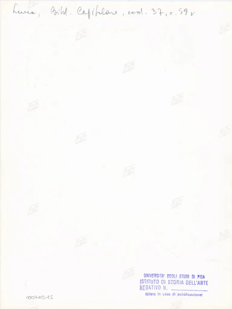 Universit&agrave; di Pisa. Dipartimento di Storia delle Arti , Anonimo italiano - sec. XII, primo quarto - Lucca, Biblioteca Capitolare Feliniana, Ms. 37, f. 59v, particolare , retro